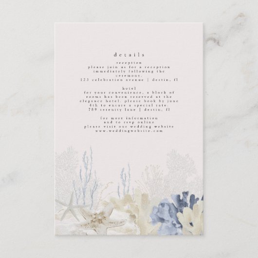 Modern Dusty Blue Beach Wedding Informatiekaartje (Voorkant)