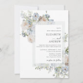 Modern Dusty Blue & Blush Roze Bloemen Bruiloft Kaart (Voorkant)