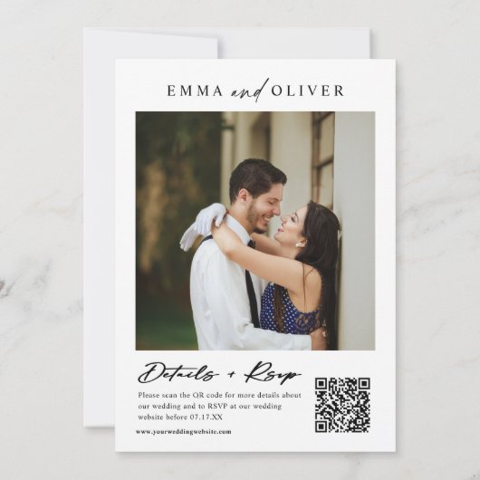 Modern Dusty Blue Boho Wedding Photo QR Code RSVP Kaart (Achterkant)