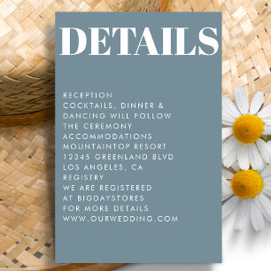 Modern Dusty Blue Bold Typography Wedding Informatiekaartje