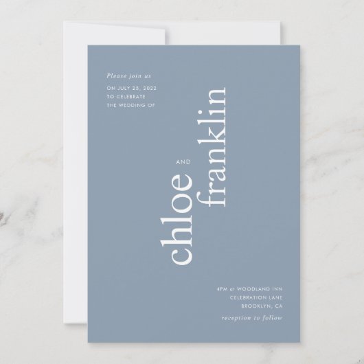 Modern Dusty Blue Bold Typography Wedding Kaart (Voorkant)