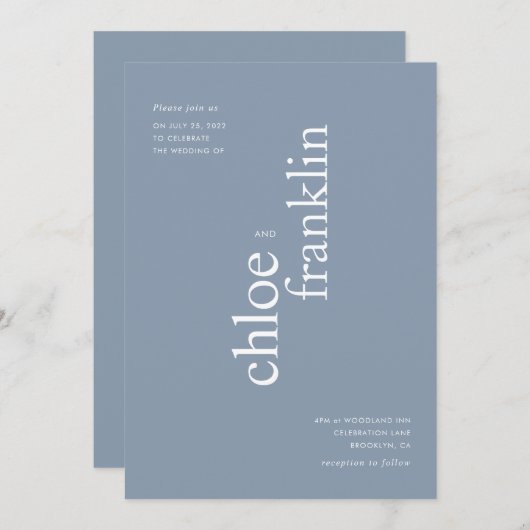 Modern Dusty Blue Bold Typography Wedding Kaart (Voorkant / Achterkant)