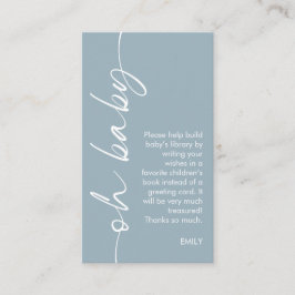 Modern Dusty Blue Books voor Oh Baby shower Informatiekaartje
