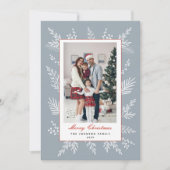 Modern Dusty Blue botanisch lijst Kerst Feestdagenkaart (Voorkant)