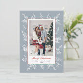 Modern Dusty Blue botanisch lijst Kerst Feestdagenkaart (Staand voorkant)