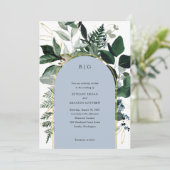 Modern Dusty Blue Botanische tuin trendy bruiloft Kaart (Staand voorkant)