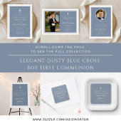 Modern Dusty Blue Boy First Communion Bedankjes Labels