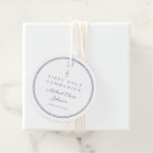 Modern Dusty Blue Boy First Communion Thank You Bedankjes Labels (In situ)