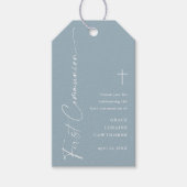 Modern Dusty Blue Boys Baptism Bedankt Favor Cadeaulabel (Voorkant)