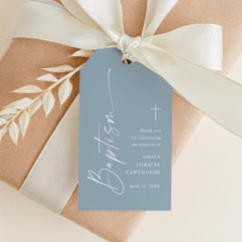 Modern Dusty Blue Boys Baptism Bedankt Favor Cadeaulabel
