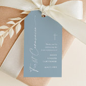Modern Dusty Blue Boys Baptism Bedankt Favor Cadeaulabel