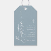 Modern Dusty Blue Boys Baptism Bedankt Favor Cadeaulabel (Voorkant)