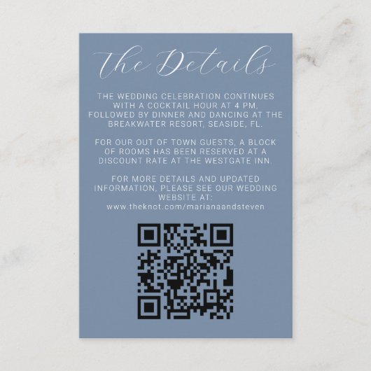 Modern Dusty Blue bruiloft uitnodiging details Informatiekaartje (Voorkant)