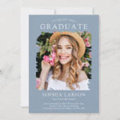 Modern Dusty Blue Brush Stroke Photo Afstuderen Aankondiging (Voorkant)