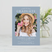 Modern Dusty Blue Brush Stroke Photo Afstuderen Aankondiging (Staand voorkant)