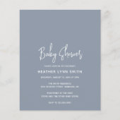 Modern Dusty Blue Budget Baby shower Uitnodiging (Voorkant)