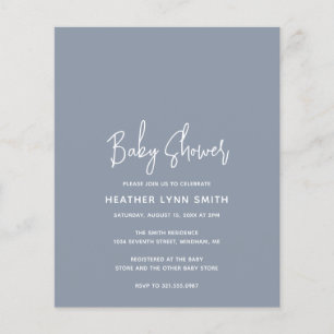 Modern Dusty Blue Budget Baby shower Uitnodiging