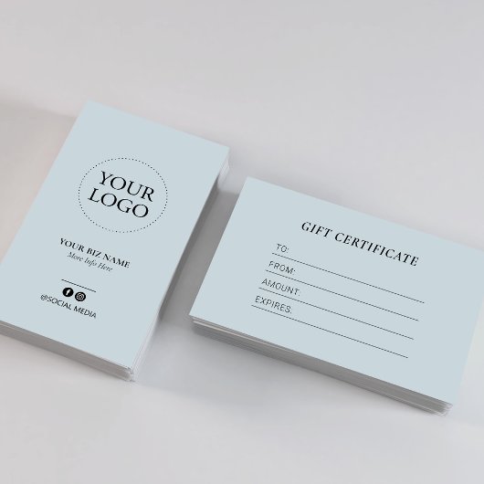 Modern Dusty Blue Business Logo Cadeaubon Visitekaartje