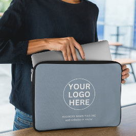 Modern Dusty Blue Business Logo & Tekst Promo Laptop Sleeve