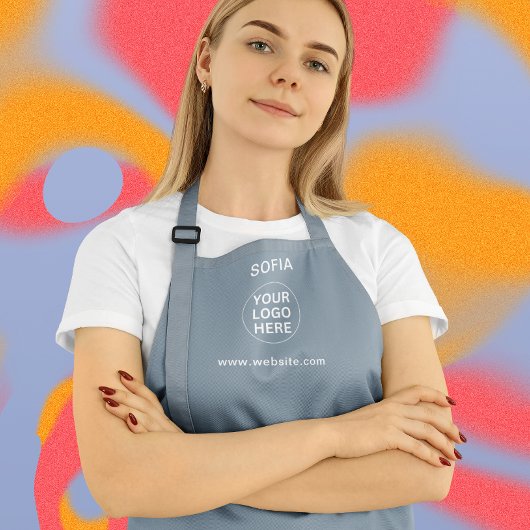 Modern Dusty Blue Business Logo & Tekst Promo Schort