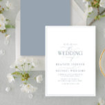 Modern Dusty Blue Calligraphy Wedding Invitation Kaart<br><div class="desc">Het rendabele, elegante en moderne, eenvoudige, minimalistische dualistische blauwe en witte typografie bruiloft is het 'Wedding Of' in moderne kalligrafie en Serif-tekst, dat het belangrijkste ontwerp is, en is gebaseerd op onze beste vrijgezellenfeest-uitnodiging. De achterkant van de kaart is voorzien van een stoffige blauwe textuur. De ontwerper van het contact...</div>