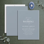 Modern Dusty Blue Calligraphy Wedding Invitation Kaart<br><div class="desc">Het rendabele, elegante en moderne, eenvoudige, minimalistische dualistische blauwe en witte typografie bruiloft is het 'Wedding Of' in moderne kalligrafie en Serif-tekst, dat het belangrijkste ontwerp is, en is gebaseerd op onze beste vrijgezellenfeest-uitnodiging. De achterkant van de kaart is voorzien van een stoffige blauwe textuur. De ontwerper van het contact...</div>
