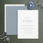 Modern Dusty Blue Calligraphy Wedding Invitation Kaart<br><div class="desc">Het rendabele, elegante en moderne, eenvoudige, minimalistische dualistische blauwe en witte typografie bruiloft is het 'Wedding Of' in moderne kalligrafie en Serif-tekst, dat het belangrijkste ontwerp is, en is gebaseerd op onze beste vrijgezellenfeest-uitnodiging. De achterkant van de kaart is voorzien van een stoffige blauwe textuur. De ontwerper van het contact...</div>