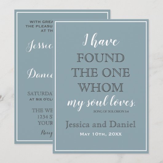 Modern Dusty Blue Charcoal Gray Wedding Kaart (Voorkant / Achterkant)