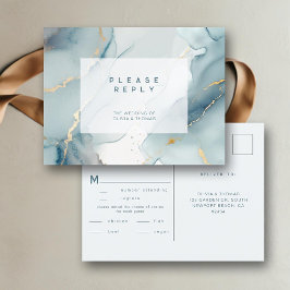 Modern Dusty Blue Chic Beach Trouwmaaltijd RSVP Uitnodiging Briefkaart