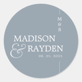 Modern Dusty Blue Chic Monogram Weddenschap Ronde Sticker