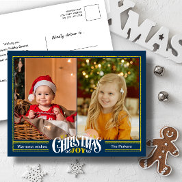 Modern Dusty Blue Christmas JOY Minimalistische fo Feestdagenkaart