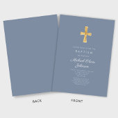 Modern Dusty Blue Cross Boy Baptisme Invitation Kaart