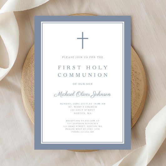 Modern Dusty Blue Cross Boy First Community Kaart