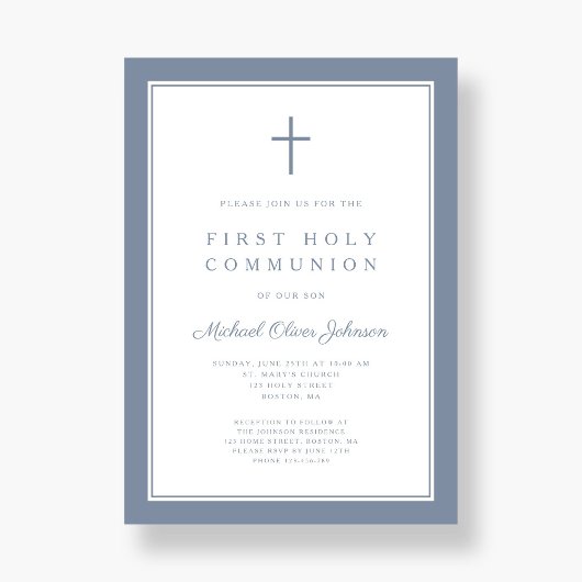 Modern Dusty Blue Cross Boy First Community Kaart