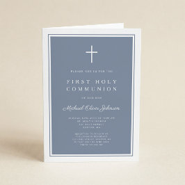 Modern Dusty Blue Cross Boy First Holy Communion