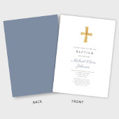 Modern Dusty Blue Cross Religious Boy Baptisme Kaart