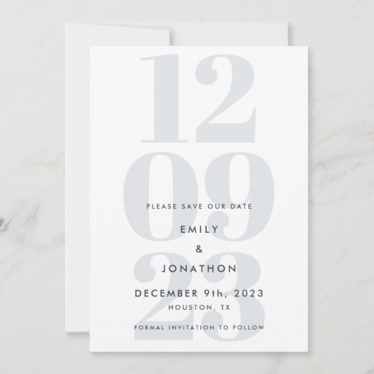 Modern Dusty Blue Date Typografie Save The Date (Voorkant)