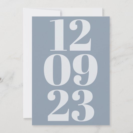 Modern Dusty Blue Date Typografie Save The Date (Achterkant)