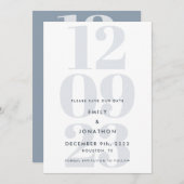 Modern Dusty Blue Date Typografie Save The Date (Voorkant / Achterkant)