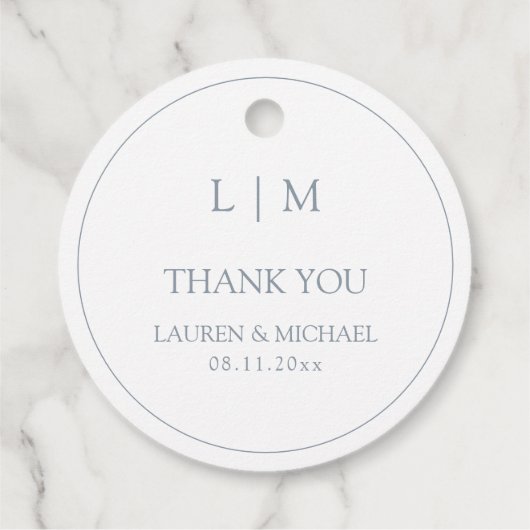 Modern Dusty Blue Eenvoudig Monogram Dank u Bedankjes Labels (Achterkant)