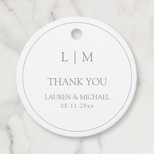 Modern Dusty Blue Eenvoudig Monogram Dank u Bedankjes Labels (Voorkant)