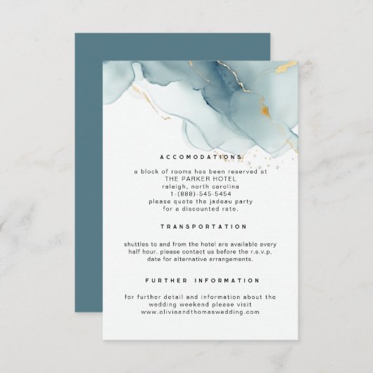 Modern Dusty Blue Elegant Beach Bruiloft Details Informatiekaartje (Voorkant / Achterkant)