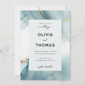 Modern Dusty Blue Elegant Lijst Beach Bruiloft Kaart (Voorkant)