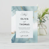 Modern Dusty Blue Elegant Lijst Beach Bruiloft Kaart (Staand voorkant)