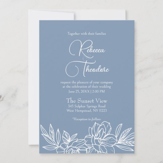 Modern Dusty Blue Elegant Spring Wedding Kaart (Voorkant)