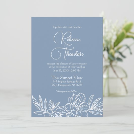 Modern Dusty Blue Elegant Spring Wedding Kaart (Staand voorkant)