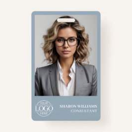 Modern Dusty Blue Employee Photo Company Logo Badge