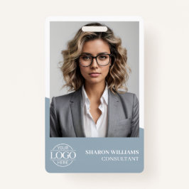 Modern Dusty Blue Employee Photo Company Logo Badge