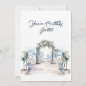 Modern Dusty Blue en Aqua Beach Bruiloft Kaart (Achterkant)