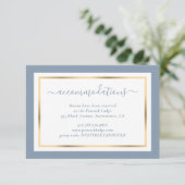 Modern Dusty Blue en Gold Wedding Hotel Informatiekaartje (Staand voorkant)